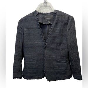 BANANA REPUBLIC Raw Edge Boucle Jacquard Black Cotton Fringe Blazer Jacket 4P